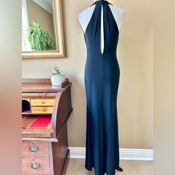 ABS Allen Schwartz Black Cowl Neck Halter Full Length Formal Gown Maxi Dress S - Picture 6 of 10
